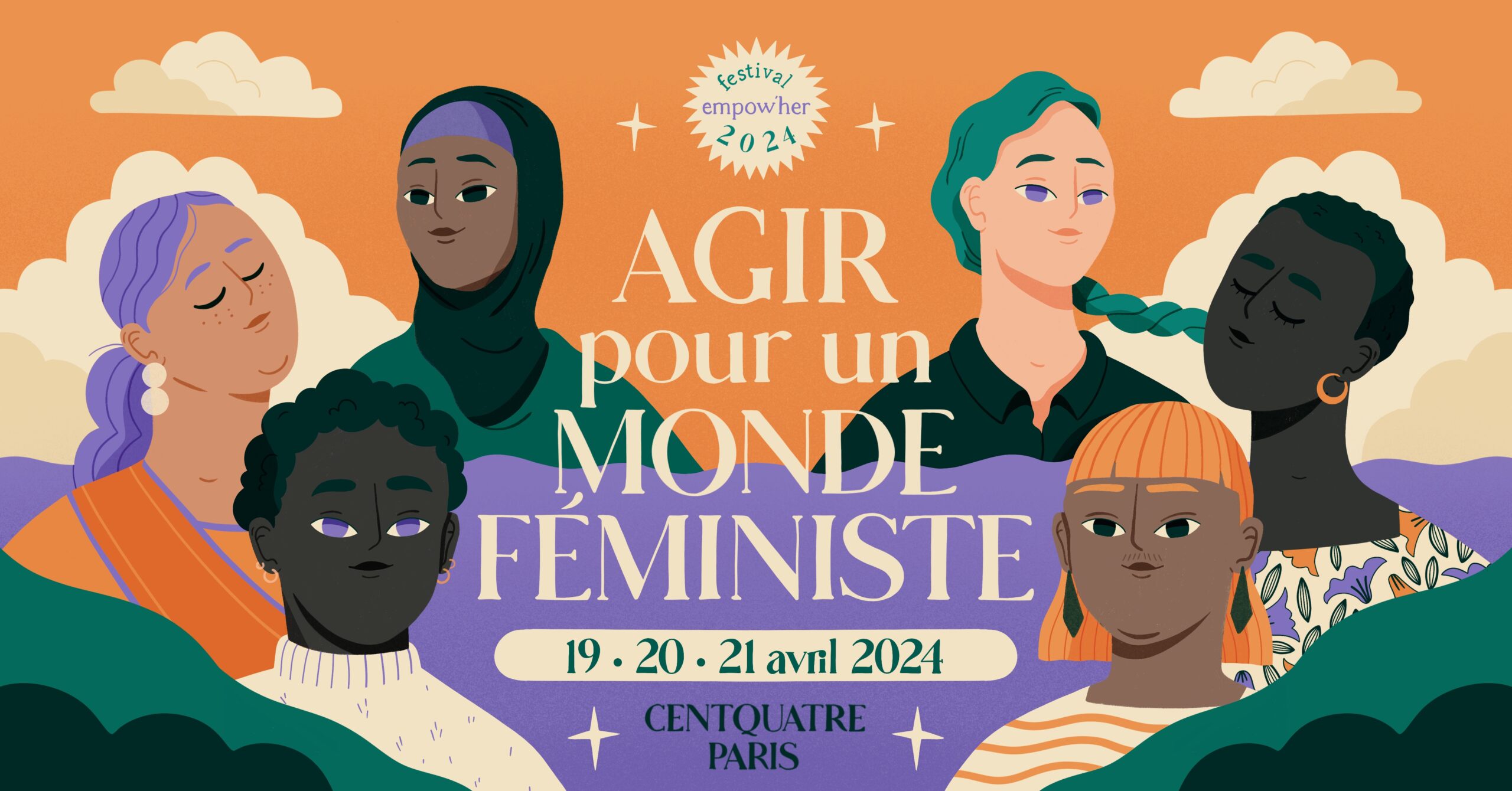 Affiche avec des femmes qui regardent au loin